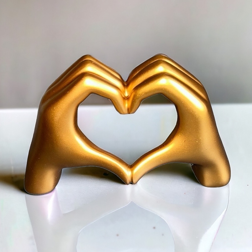 Mini Heart Shaped Hands Resin Gold Tone Love Figurine Sculpture